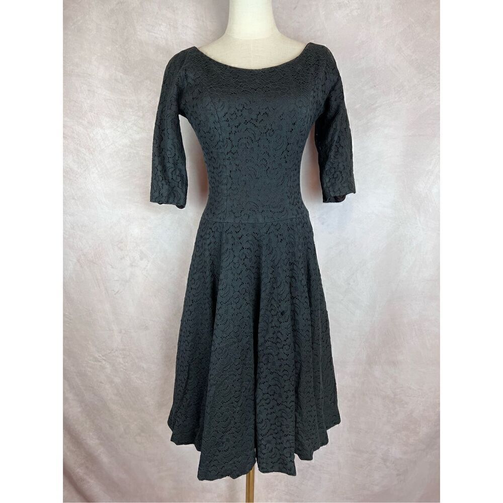Vintage 1950s Black Lace Dress - Wounded